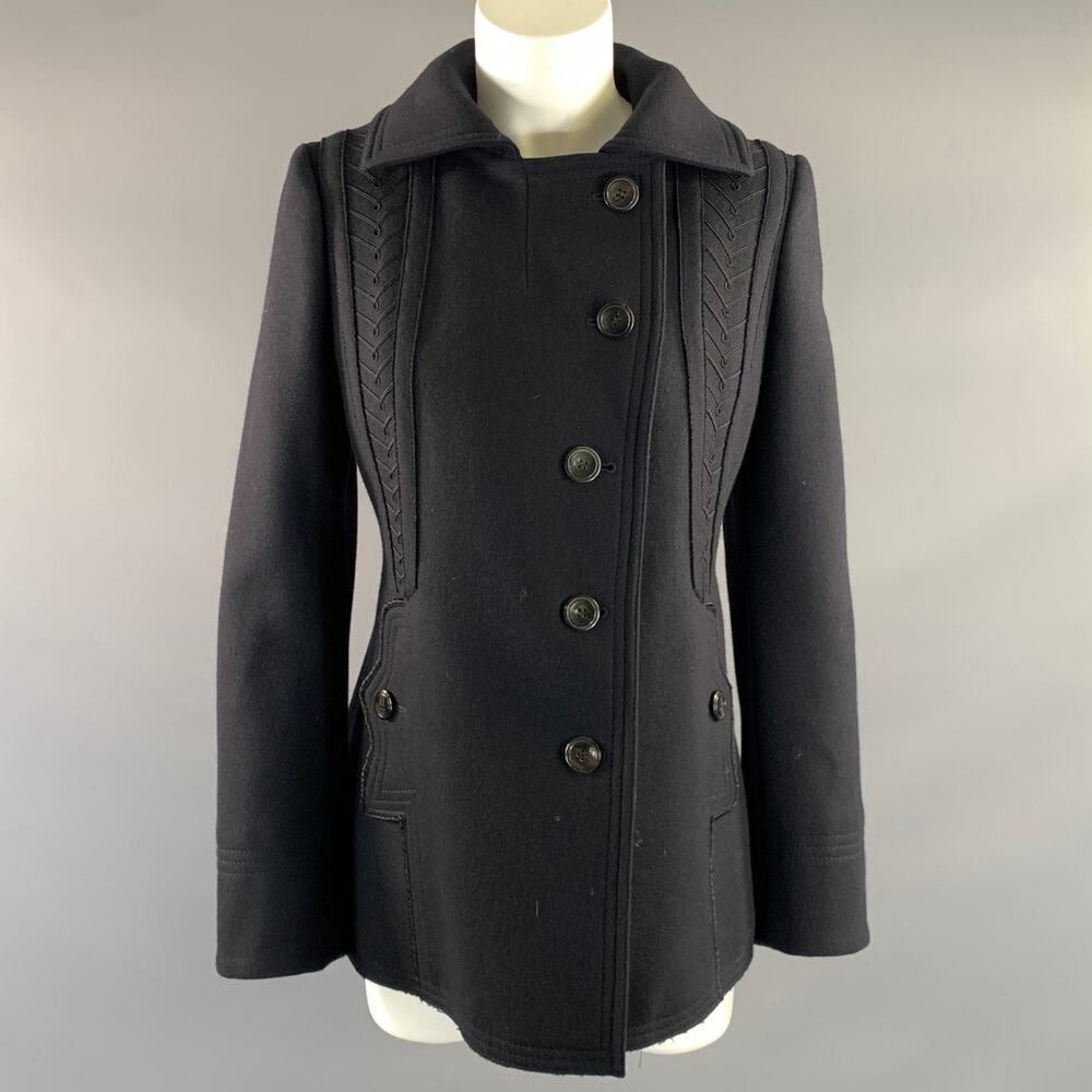 DEREK LAM Size 8 Navy Wool Button Up Coat